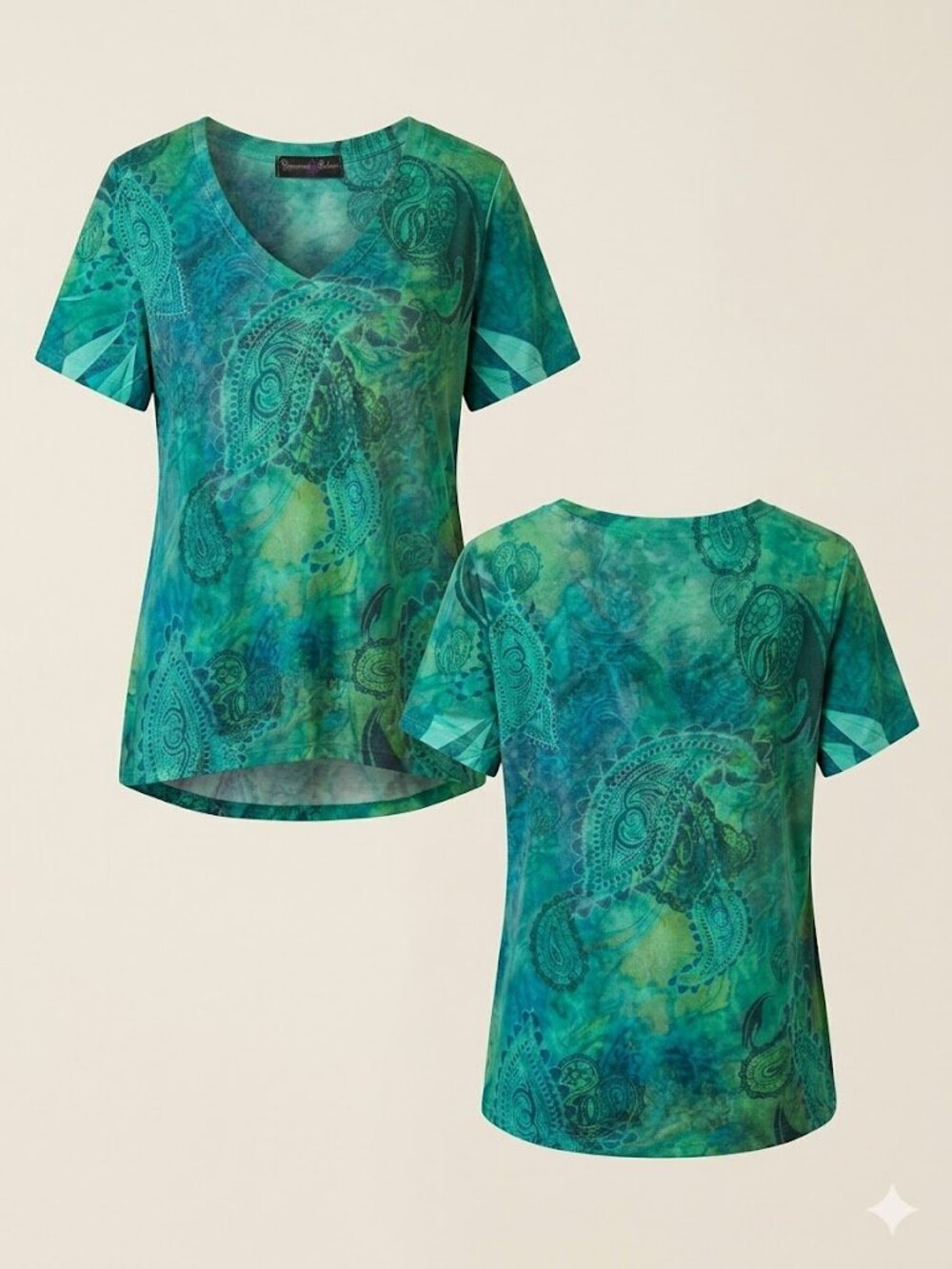 Appropriate Behavior Teal Green Paisley V-Neck Blouse Top Sz XL Short Sleeve - Picture 4 of 9